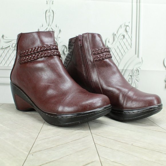 JBU Cabernet Burgundy Leather Side Zip Heeled Ankle Boots Size 10 Medium - Picture 3 of 9